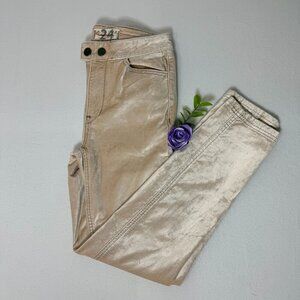 We The Free Beige Metallic Pants Size 24 Straight Leg Velvet-Like Texture